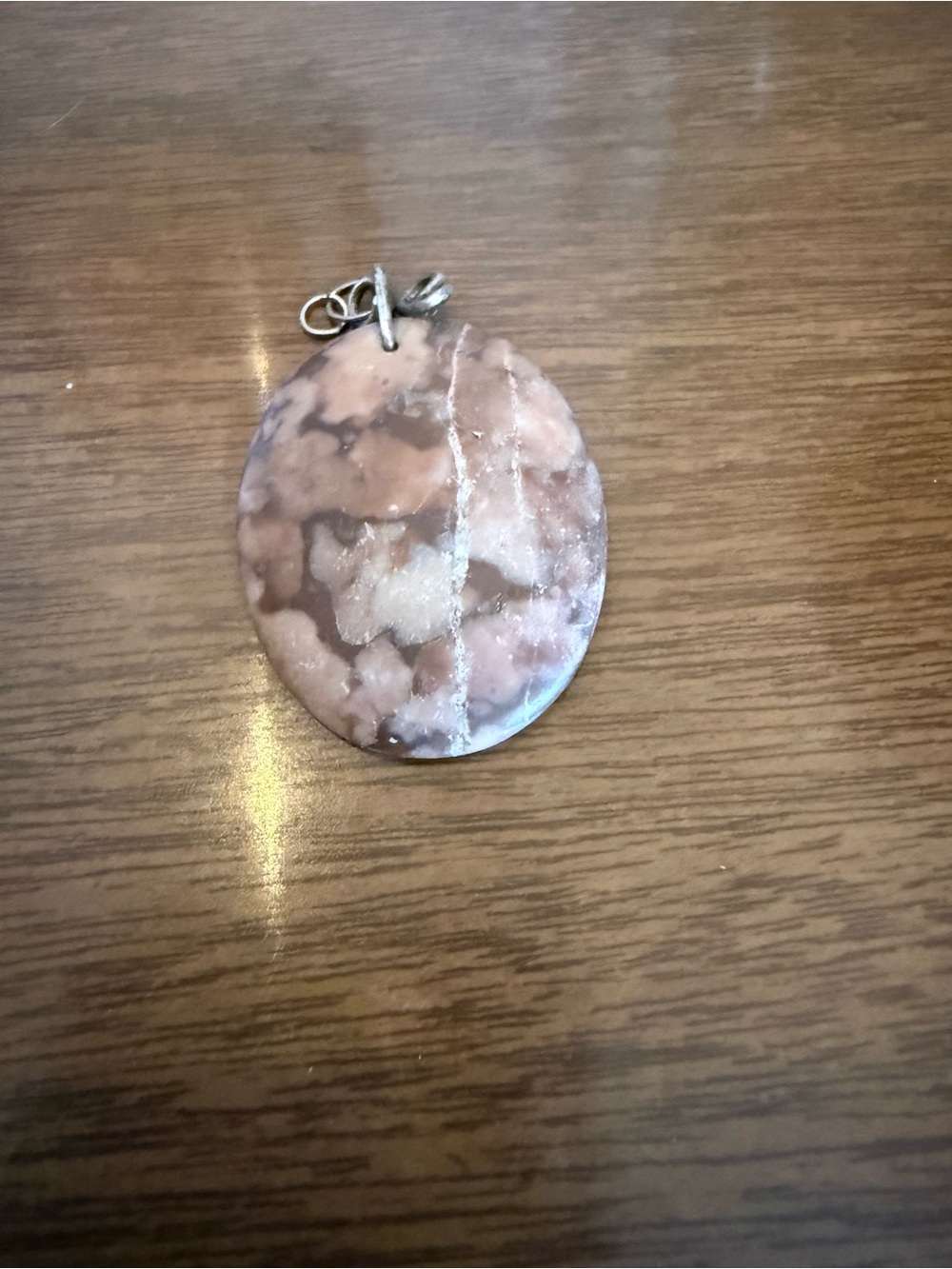 Source Unknown Pink and Brown Marbled Oval Pendant Necklace